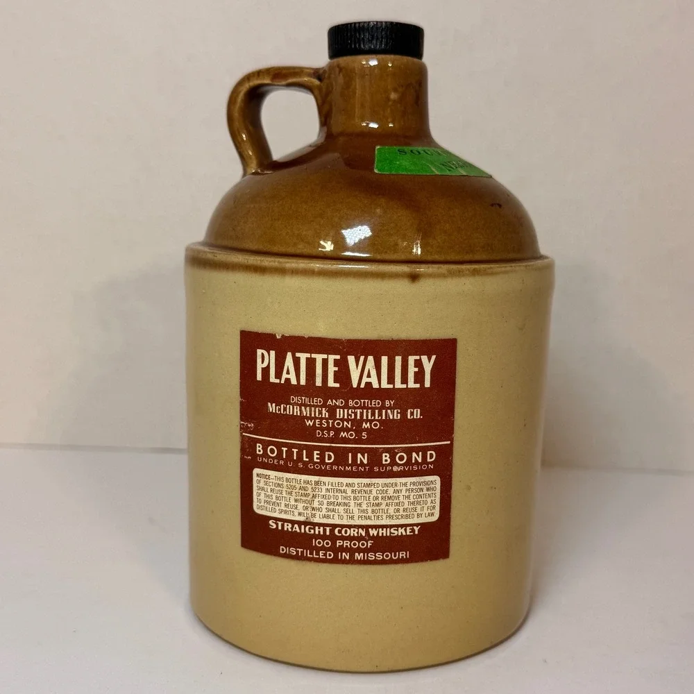 Vtg McCormick Platte Valley Straight Corn Whiskey Stoneware Jug 4/5 Quart *EMPTY